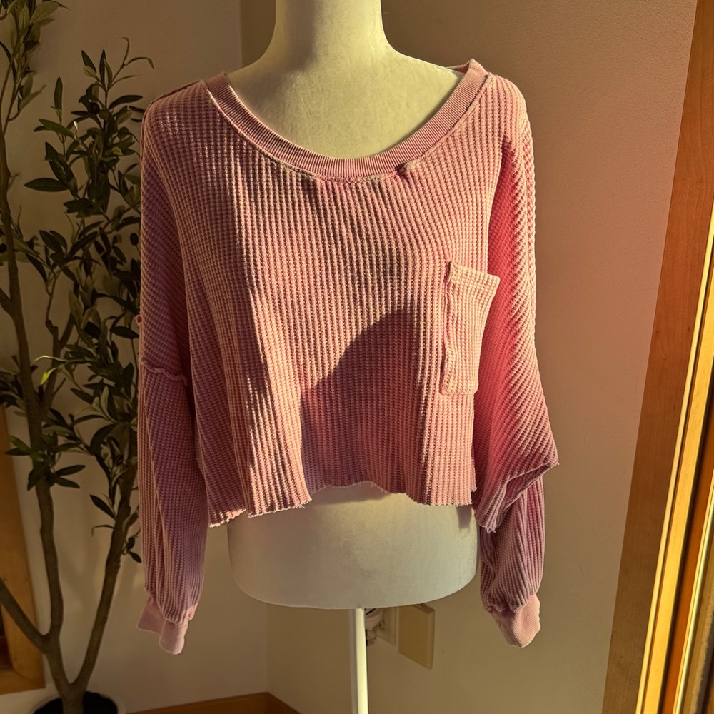 Altar'd State Light Pink Waffle Knit Hoodie